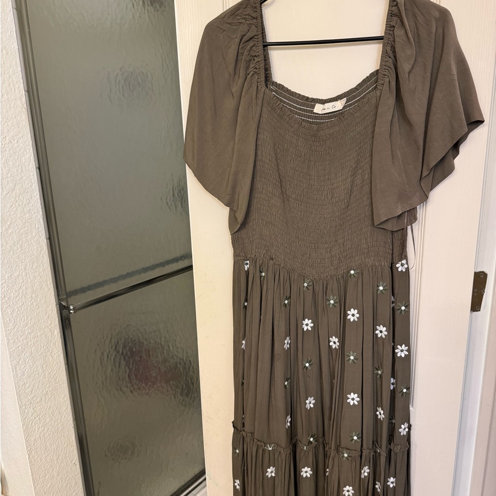 Elegant Olive Floral Women's Dress